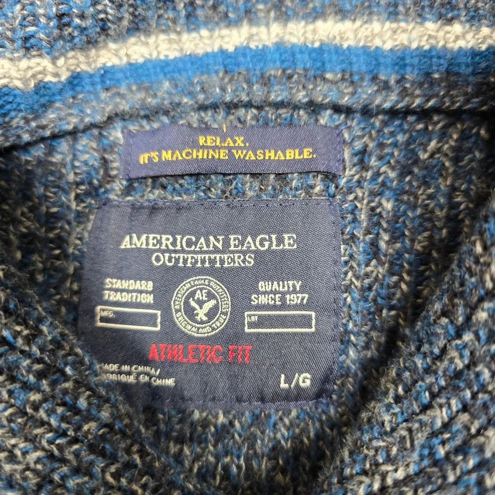 American‎ Eagle Shawl Collar Sweater Mens Large Blue Speckled Athletic Fit
